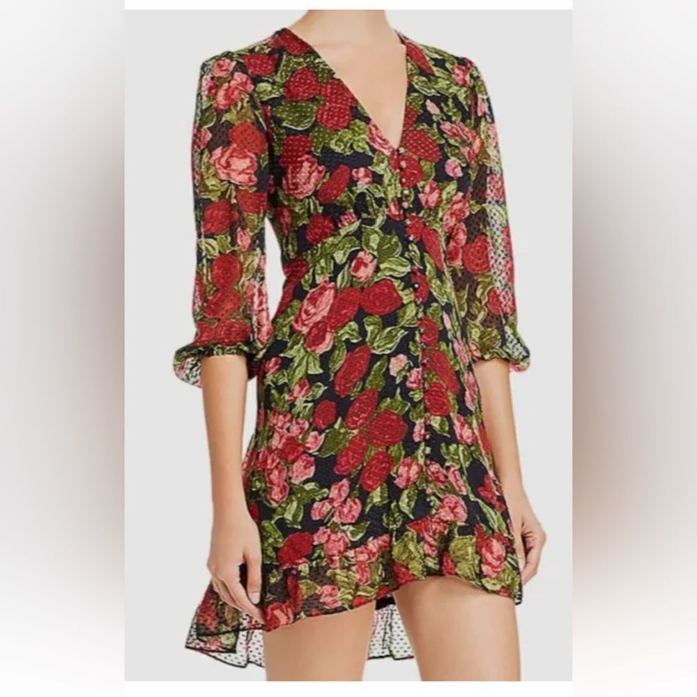 The Kooples Paris 100% silk Floral button up V-Neck mini Dress, S